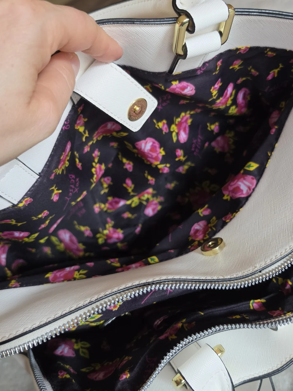 Betsey Johnson White Satchel with Bow and Gold Hardware